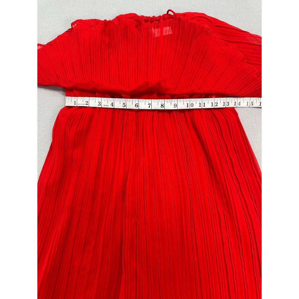 Zara Red Pleated Strappy Wide Leg Culotte Jumpsuit Ruffle Overlay Size M - Picture 9 of 10